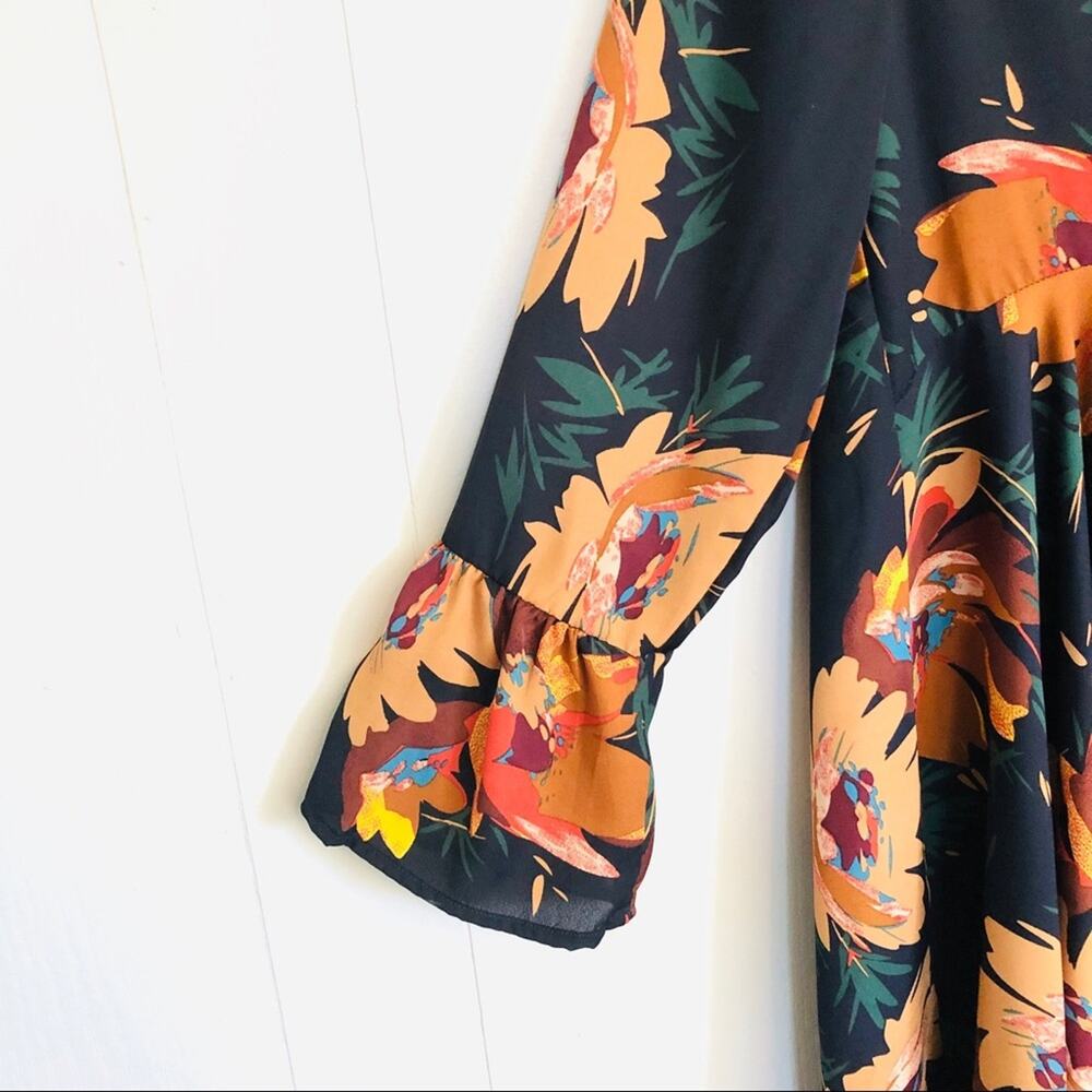 Umgee blue floral sunflower boho swing babydoll dress fall cottagecore small - Picture 6 of 8